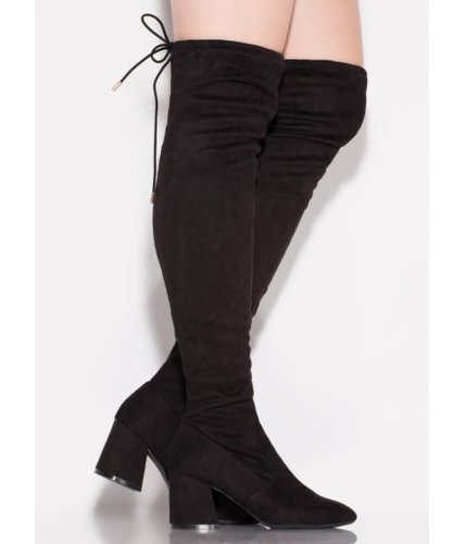 Incaltaminte femei cheapchic mood tied block heel thigh-high boots black