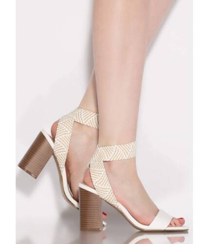 Incaltaminte femei cheapchic naturally chic woven strap chunky heels white