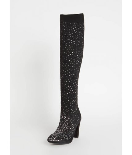 Incaltaminte femei cheapchic night sky jeweled knit thigh-high boots black