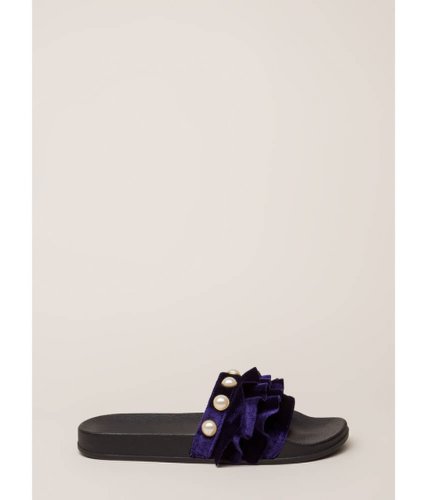 Incaltaminte femei cheapchic precious pearls ruffled slide sandals purple