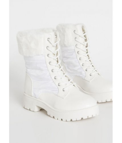 Incaltaminte femei cheapchic satin and furs cuffed faux leather boots white