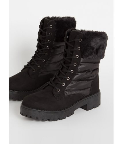 Incaltaminte femei cheapchic satin and furs cuffed faux suede boots black