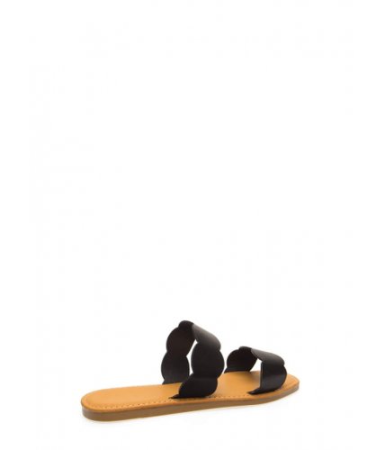 Incaltaminte femei cheapchic seaside scalloped slide sandals black