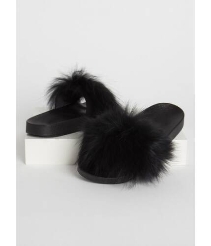 Incaltaminte femei cheapchic shaggy chic faux fur slide sandals black