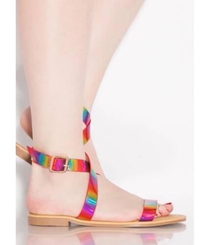 Incaltaminte femei cheapchic shine away strappy iridescent sandals rainbow