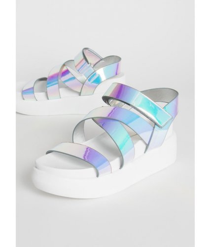 Incaltaminte femei cheapchic shine on iridescent strap wedge sandals multi