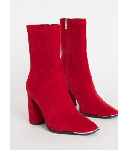 Incaltaminte femei cheapchic sleek look chunky faux suede booties red