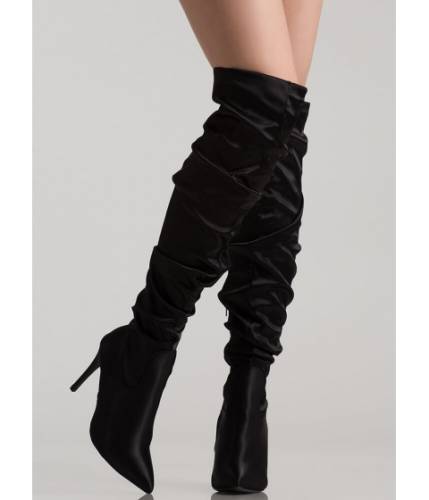 Incaltaminte femei cheapchic slouch on pointy satin thigh-high boots black