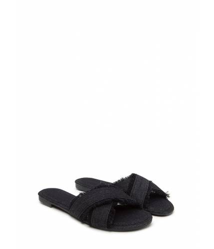 Incaltaminte femei cheapchic so x-tra frayed denim slide sandals black