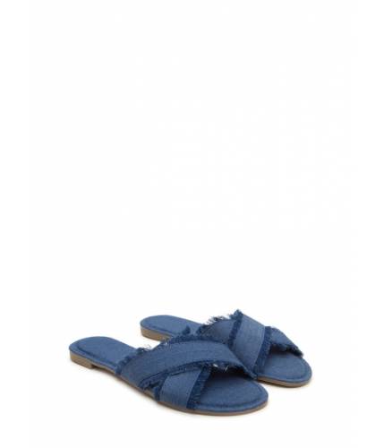 Incaltaminte femei cheapchic so x-tra frayed denim slide sandals blue