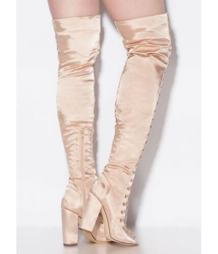 Incaltaminte femei cheapchic special in satin lace-up thigh-high boots nude