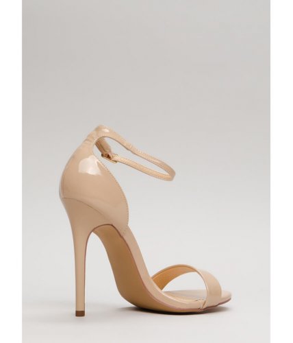 Incaltaminte femei cheapchic stepping out strappy faux patent heels nude