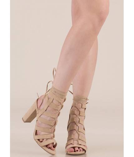 Incaltaminte femei cheapchic strappy ever after lace-up caged heels natural