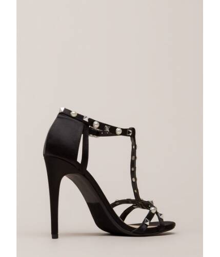 Incaltaminte femei cheapchic studded with pearls strappy satin heels black