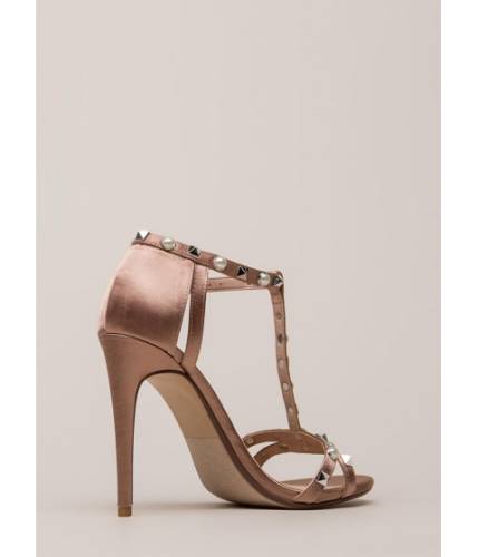 Incaltaminte femei cheapchic studded with pearls strappy satin heels mauve