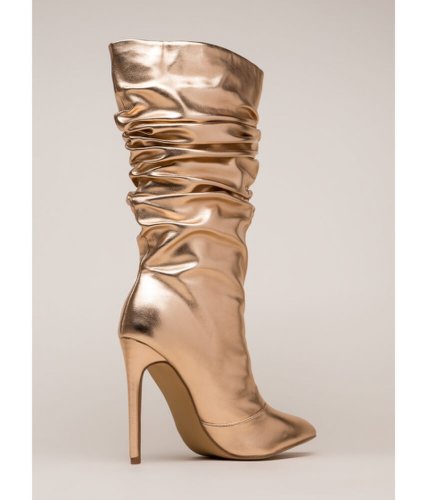 Incaltaminte femei cheapchic stylish slouch metallic boots rosegold