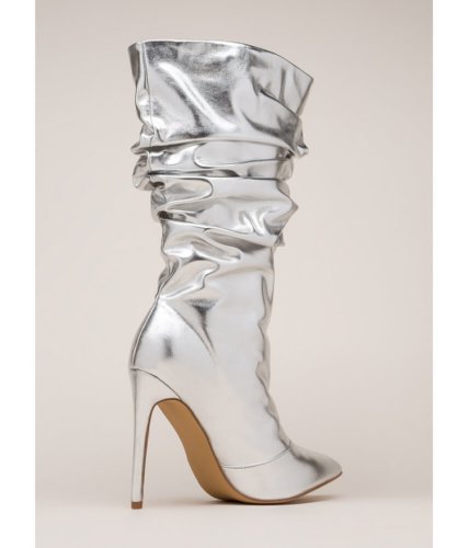 Incaltaminte femei cheapchic stylish slouch metallic boots silver
