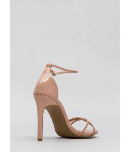 Incaltaminte femei cheapchic the skinny faux patent strappy heels nude