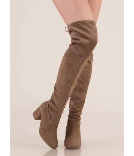 Incaltaminte femei cheapchic tie me up chunky over-the-knee boots taupe
