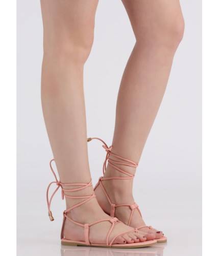 Incaltaminte femei cheapchic tied game faux leather gladiator sandals blush