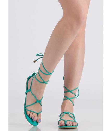 Incaltaminte femei cheapchic tied game faux leather gladiator sandals seagreen