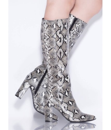 Incaltaminte femei cheapchic to the point chunky snake print boots silver