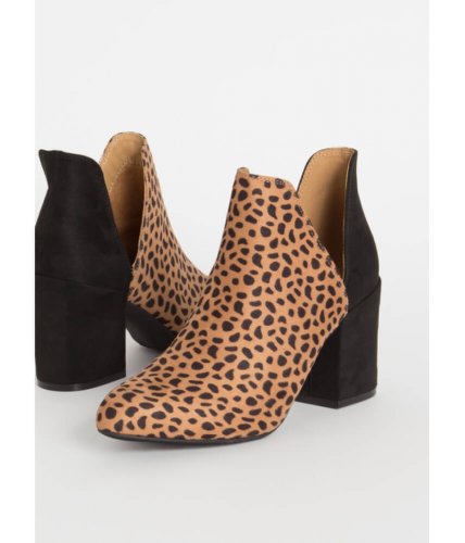 Incaltaminte femei cheapchic top notch cut-out block heel booties cheetah