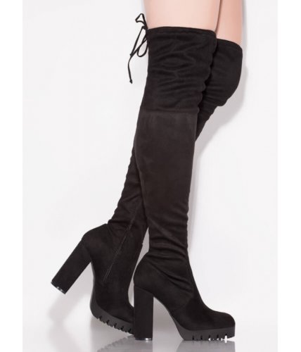Incaltaminte femei cheapchic tough girl lug sole thigh-high boots black