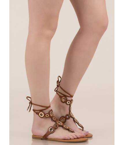 Incaltaminte femei cheapchic well-rounded cut-out lace-up sandals cognac