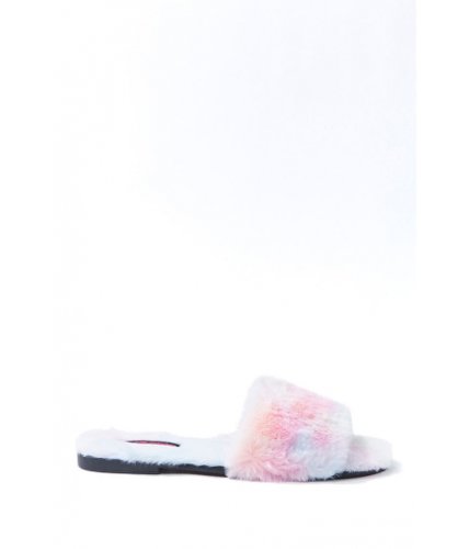 Incaltaminte femei forever21 cloud wash faux fur slide sandals pinkmulti