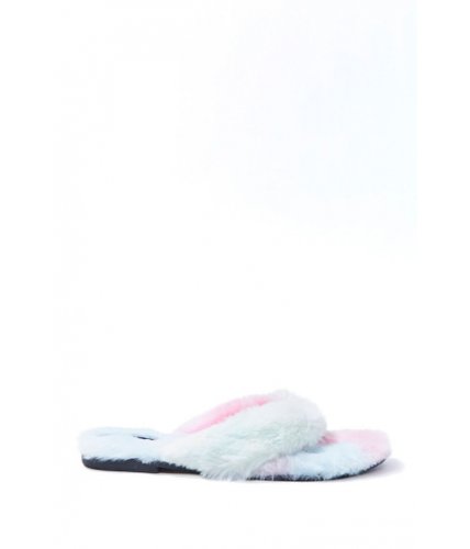 Incaltaminte femei forever21 cloud wash faux fur thong sandals pinkmulti