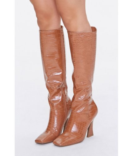 Incaltaminte femei forever21 faux croc leather knee-high boots camel