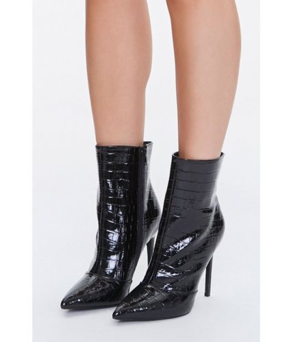 Incaltaminte femei forever21 faux croc leather stiletto booties black
