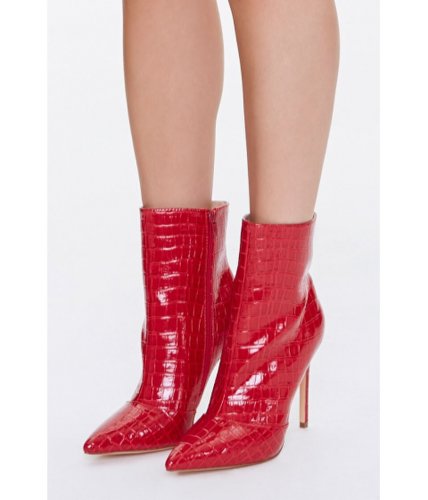 Incaltaminte femei forever21 faux croc leather stiletto booties red