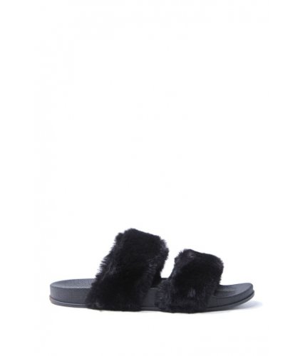 Incaltaminte femei forever21 faux fur dual-strap sandals black