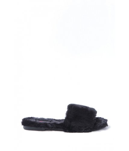 Incaltaminte femei forever21 faux fur slide sandals black