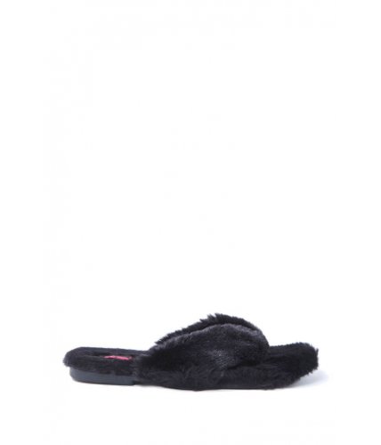 Incaltaminte femei forever21 faux fur thong sandals black