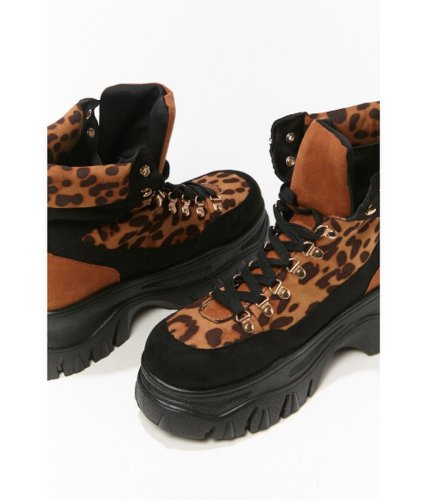 Incaltaminte femei forever21 faux nubuck leopard ankle boots blackbrown