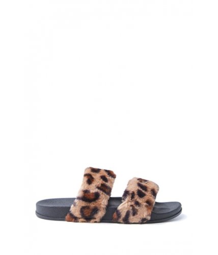 Incaltaminte femei forever21 leopard faux fur sandals blackbrown