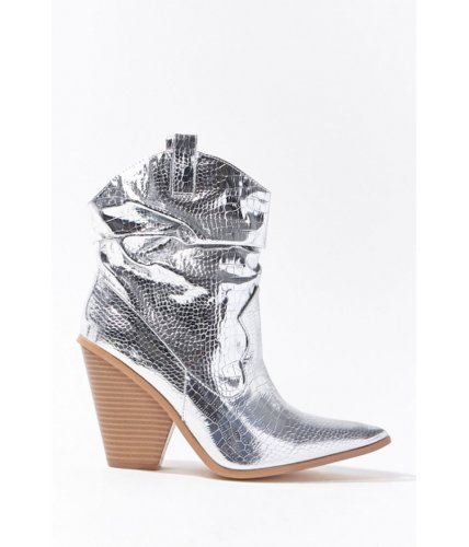Incaltaminte femei forever21 metallic faux croc leather boots silver