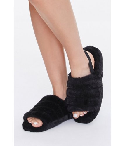 Incaltaminte femei forever21 plush tiered slippers black