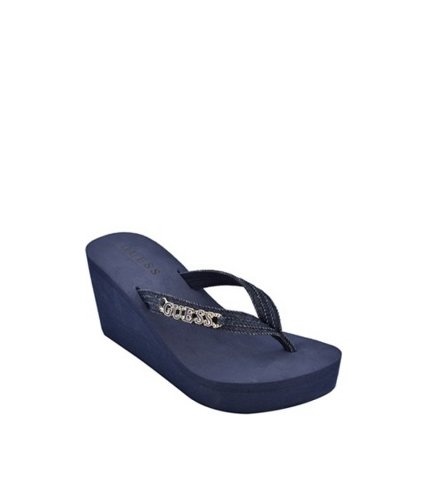 Incaltaminte femei guess serina denim charm wedge sandals navy blue