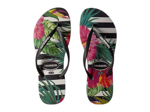 Incaltaminte femei havaianas slim tropical floral sandal blackwhite