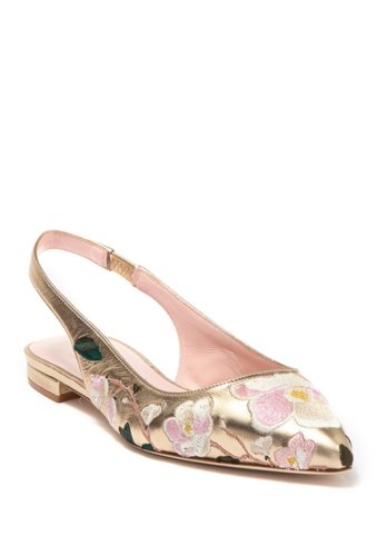 Incaltaminte femei kate spade new york barnie floral embroidered slingback flat gold