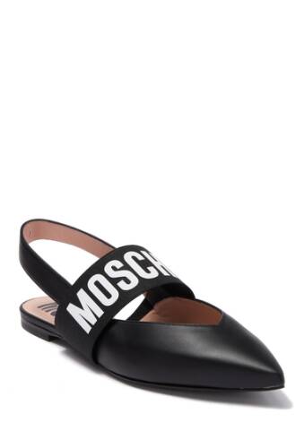 Incaltaminte femei moschino logo leather pointed toe slingback flat black