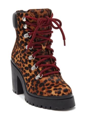 Incaltaminte femei rebecca minkoff maihlo leopard printed genuine calf hair combat boot brown 01
