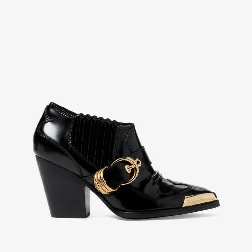 Incaltaminte femei versace jeans couture western bootie with gold hardware black