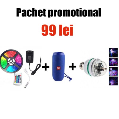 Pachet promotional banda 300 led rgb + bec led multicolor + boxa portabila tg117