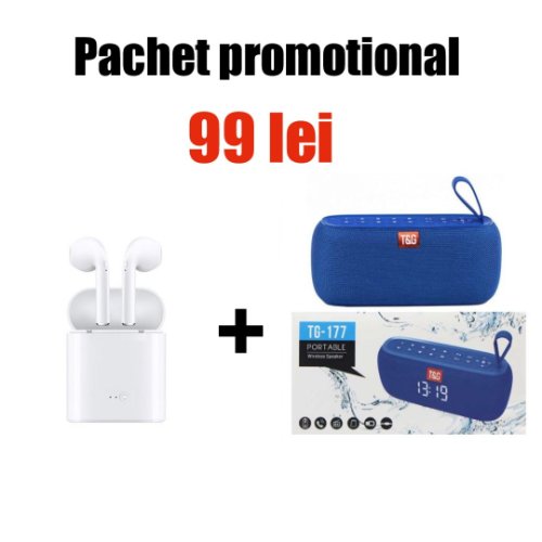 Pachet promotional boxa bluetooth + casti i7 mini
