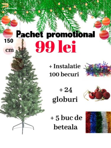 Pachet promotional brad 150cm+24 globuri+5buc beteala+1 buc instalatie